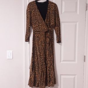 NEW Zara leopard print faux wrap maxi dress size M
